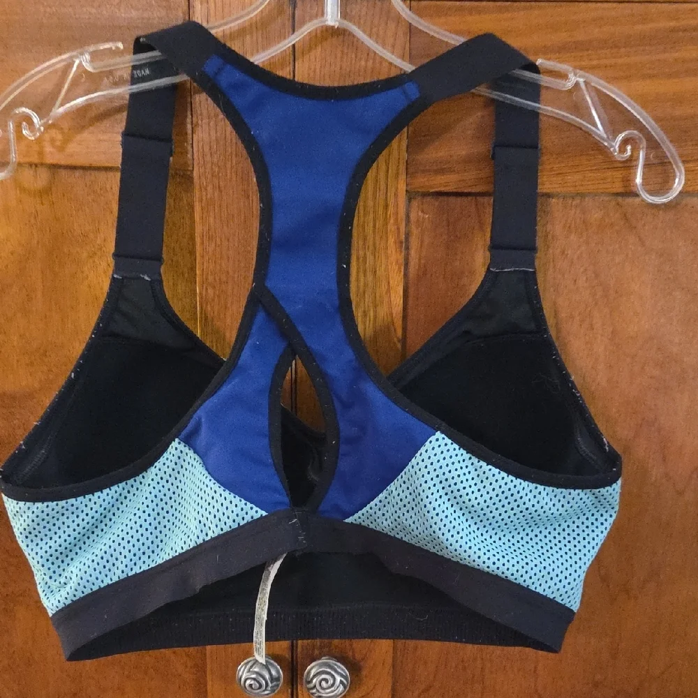 Women's Black and Blue Sports Bra - Picture 4 of 5